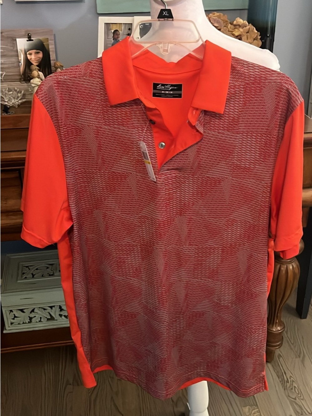 Hogan Men's Bright Orange Short Sleeve Polo with Subtle Pattern